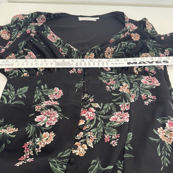 ASTR the Label Floral Maxi Dress Womens XL Pleated Boho Long Sleeve Black Pink - Picture 12 of 15